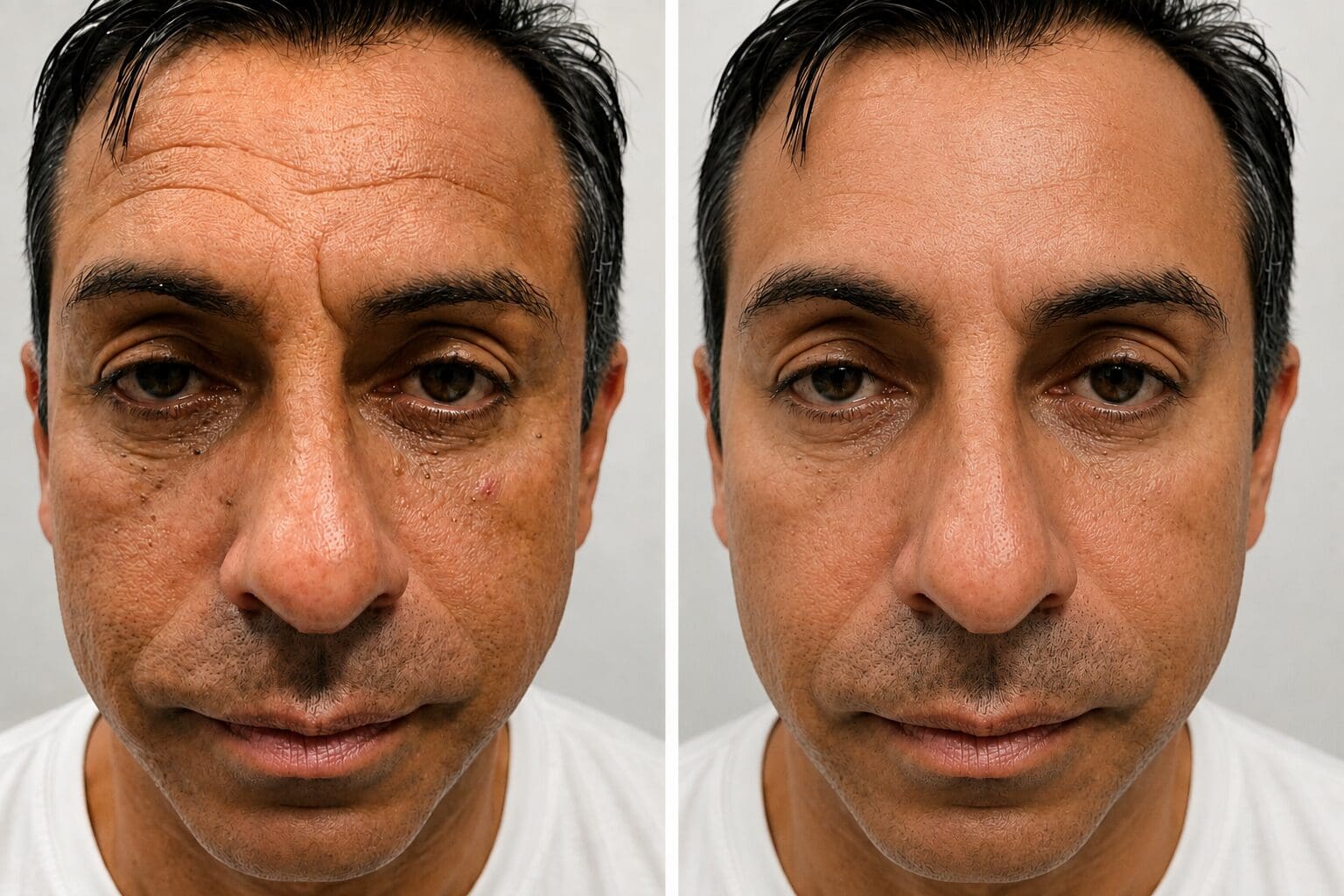 HALO laser resurfacing before and after showing improved facial pigmentation and skin texture at Bolus Med Spa in Elkridge, Maryland